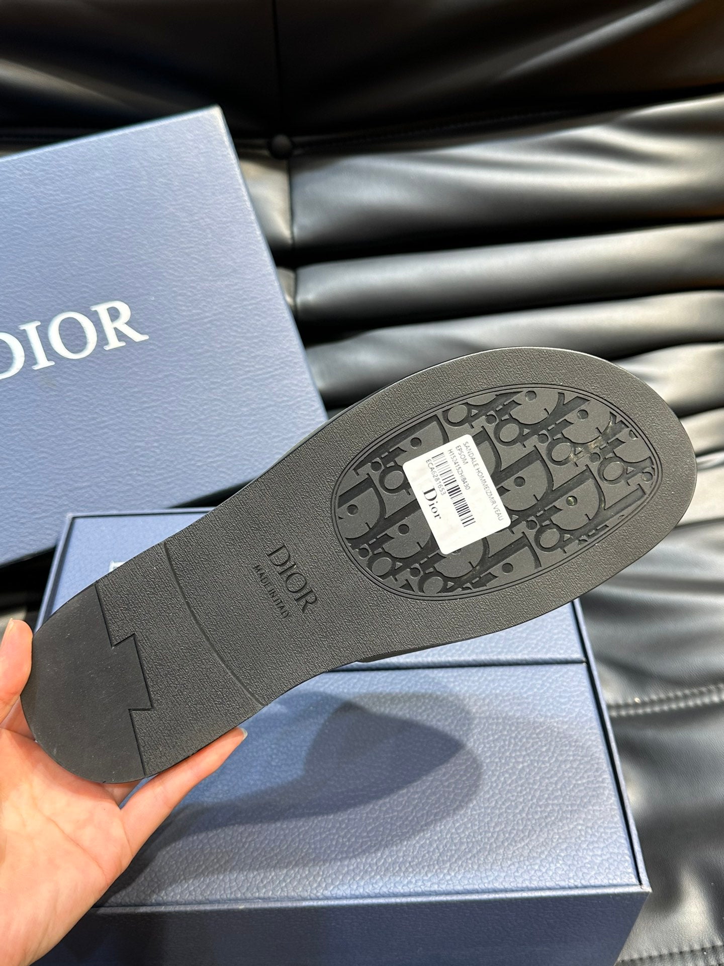 CD D-CLUB SLIDE SLIPPER OLIVE-JUNIPER GRAINED CALFSKIN