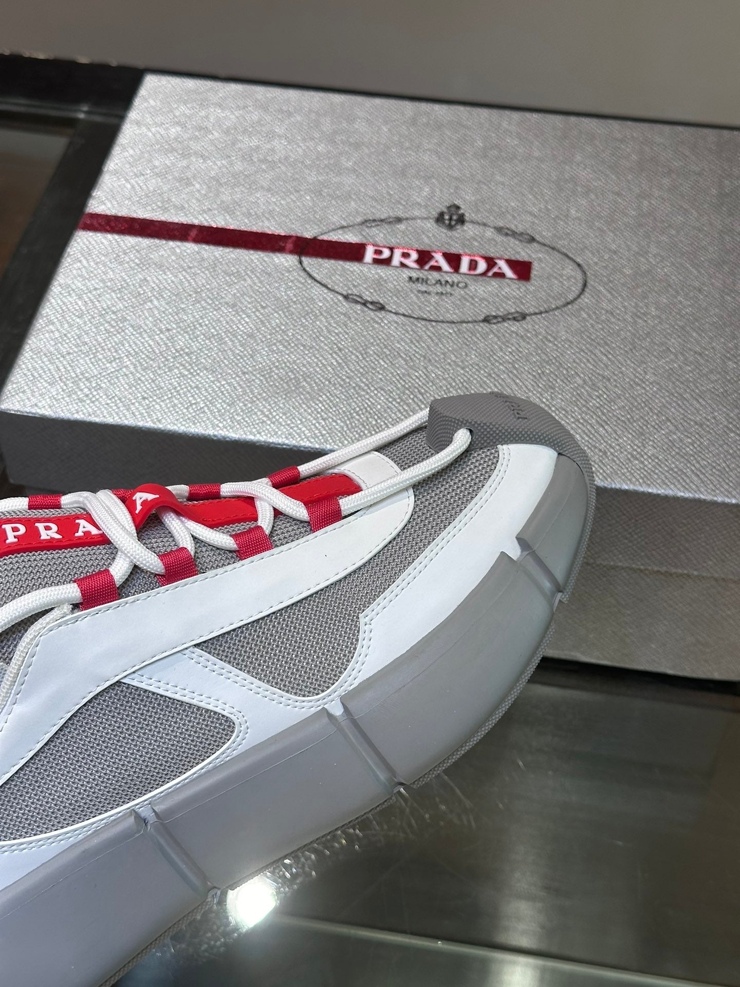 PRA AMERICA'S CUP SOFT RUBBER AND BIKE FABRIC SNEAKERS WHITE AND STEEL GREY