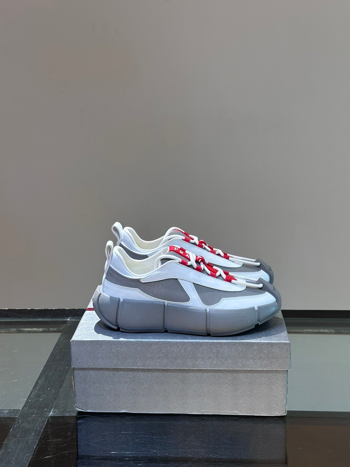 PRA AMERICA'S CUP SOFT RUBBER AND BIKE FABRIC SNEAKERS WHITE AND STEEL GREY
