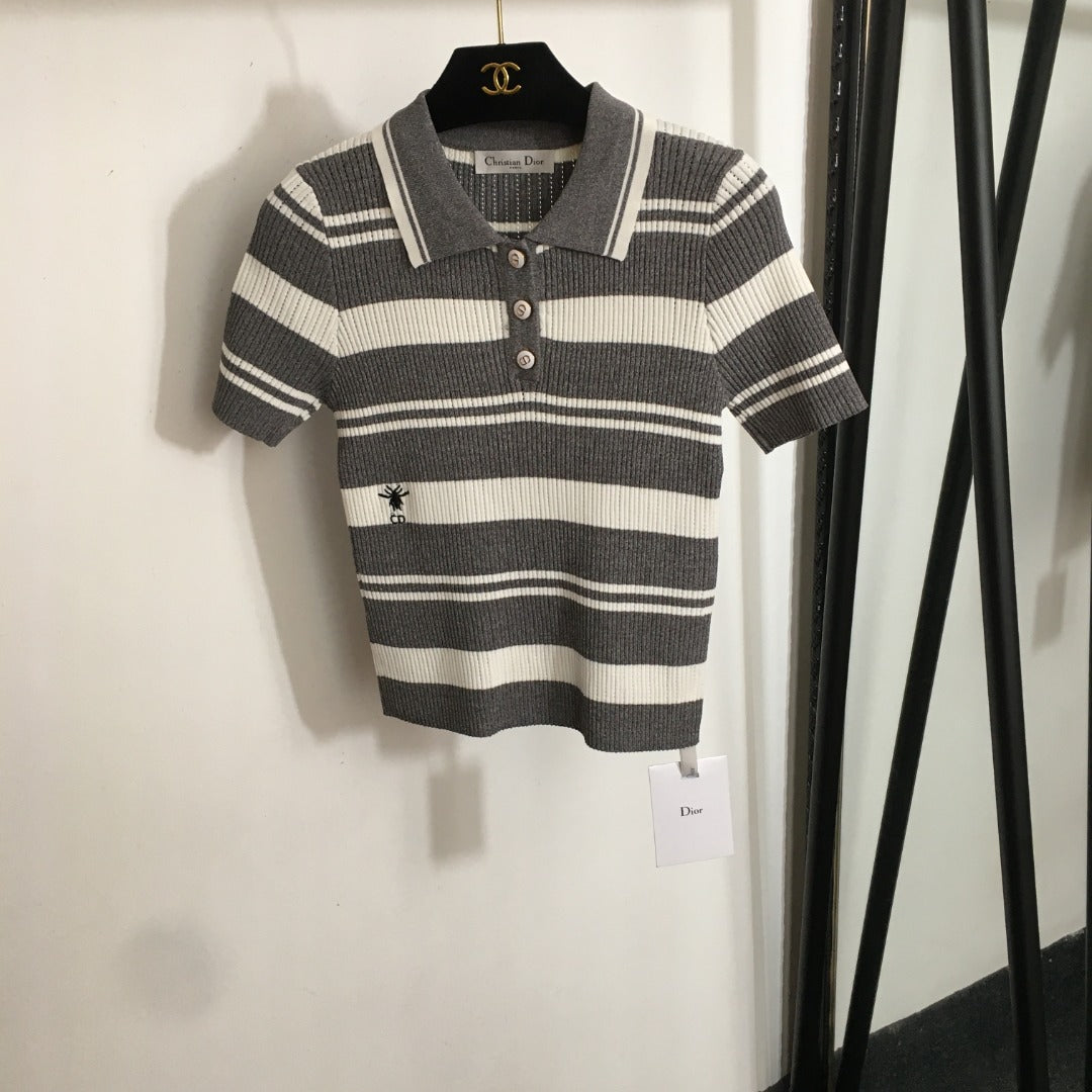 DIOR 26S SHORT-SLEEVE POLO KNIT TOP 1078