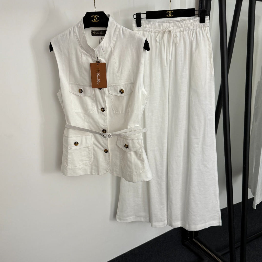 LORO PIANA 26S SLEEVELESS VEST AND WIDE LEG PANTS SET 804