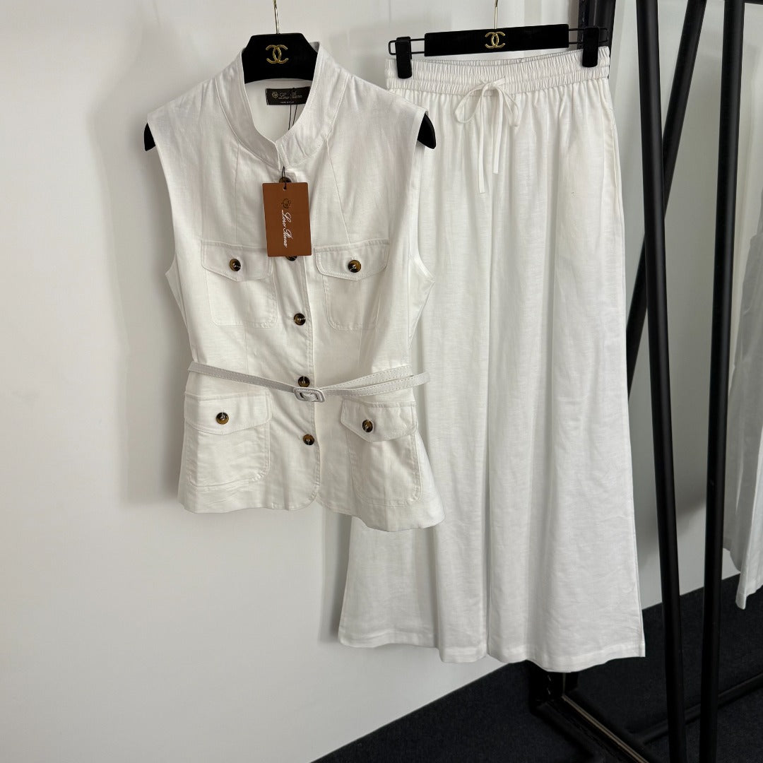 LORO PIANA 26S SLEEVELESS VEST AND WIDE LEG PANTS SET 804