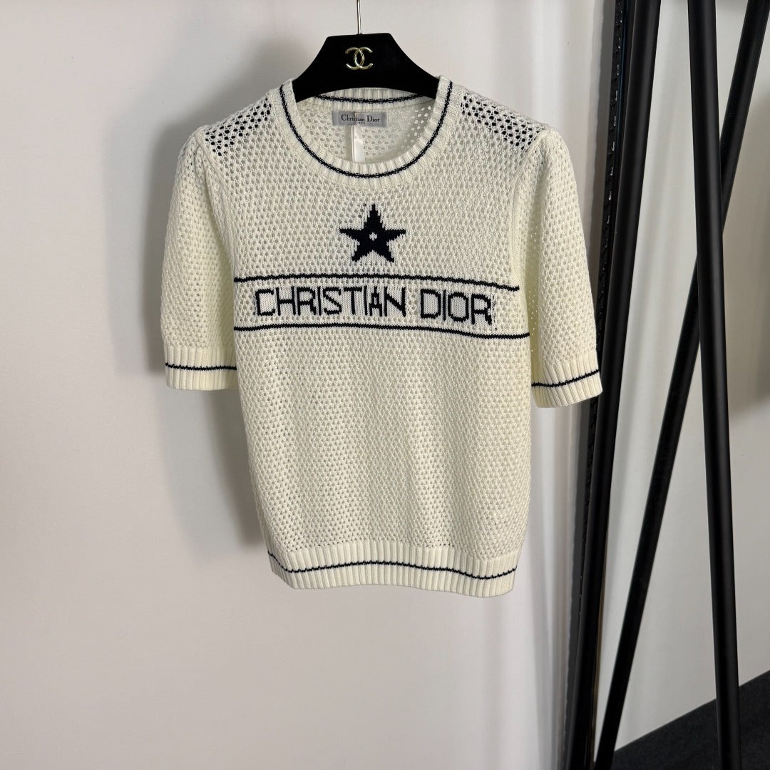 DIOR 26S SHORT-SLEEVE CUT-OUT KNIT TOP 1081
