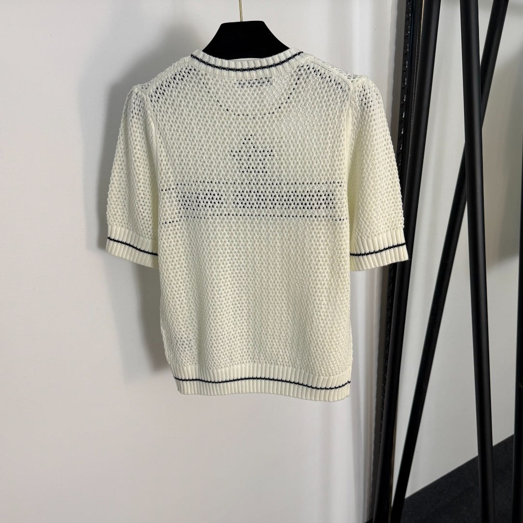 DIOR 26S SHORT-SLEEVE CUT-OUT KNIT TOP 1081