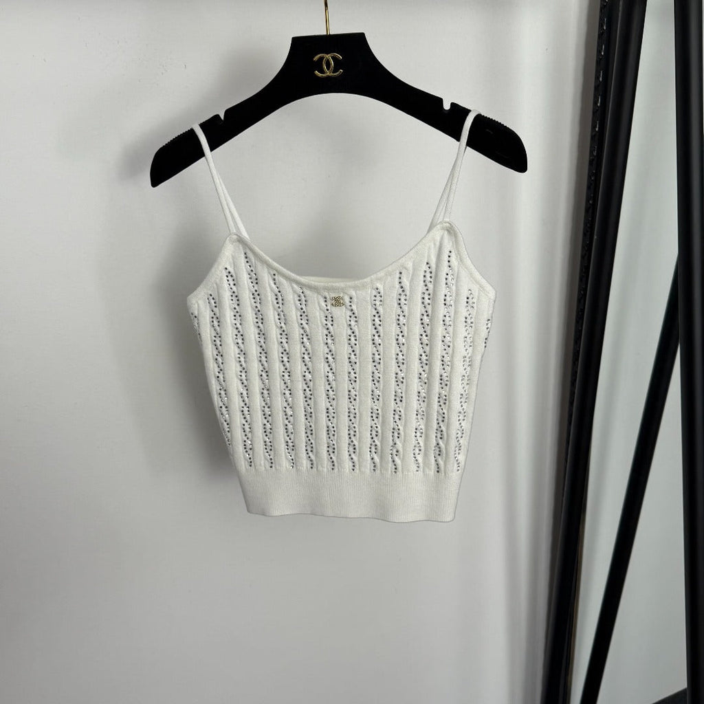 CHANEL 26S KNITTED RHINESTONE-EMBELLISHED CAMI 681