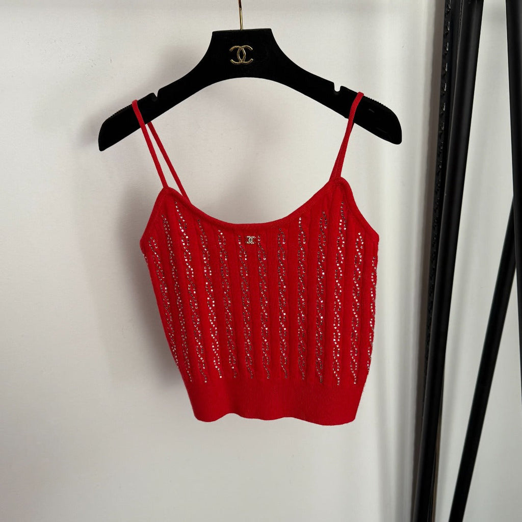 CHANEL 26S KNITTED RHINESTONE-EMBELLISHED CAMI 682