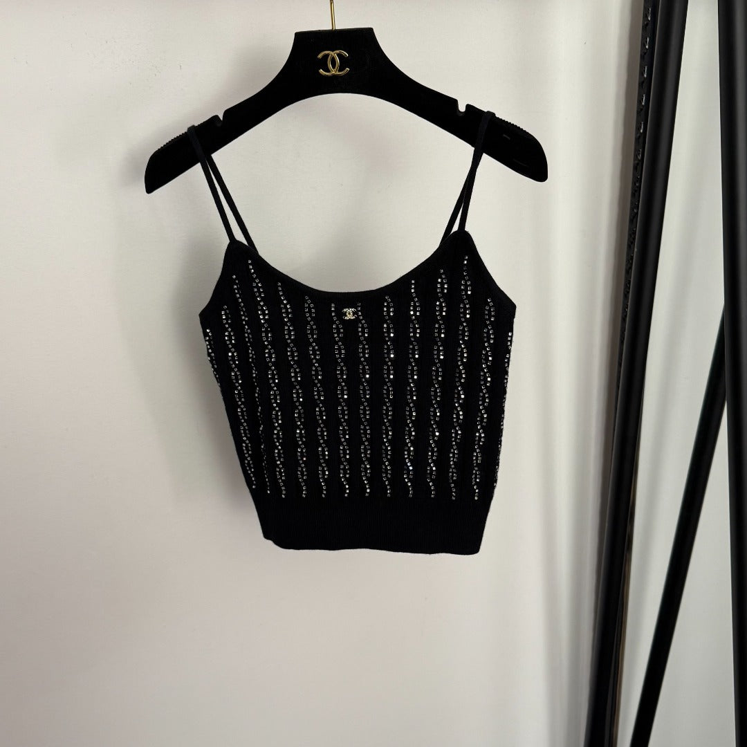 CHANEL 26S KNITTED RHINESTONE-EMBELLISHED CAMI 680