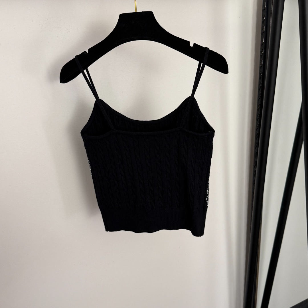 CHANEL 26S KNITTED RHINESTONE-EMBELLISHED CAMI 680