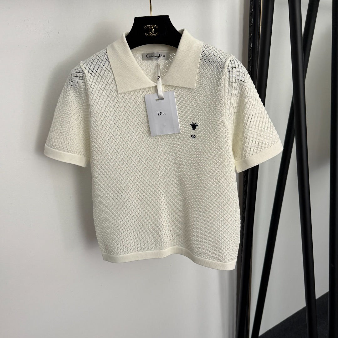 DIOR 26S SHORT-SLEEVE CUT-OUT KNIT TOP 1106