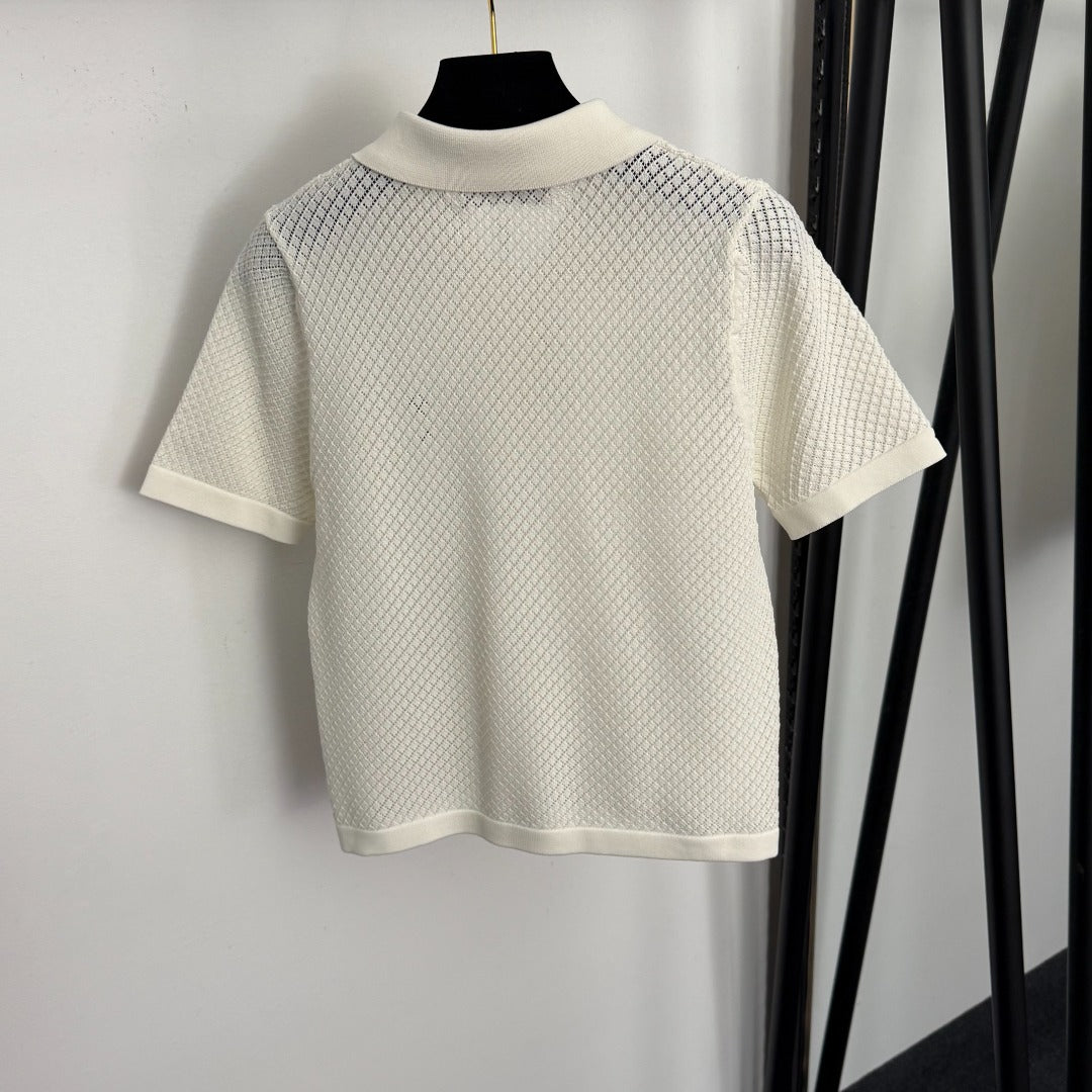 DIOR 26S SHORT-SLEEVE CUT-OUT KNIT TOP 1106