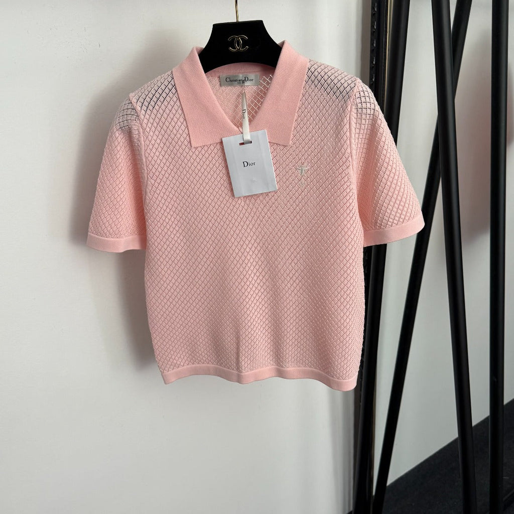 DIOR 26S SHORT-SLEEVE CUT-OUT KNIT TOP 1107