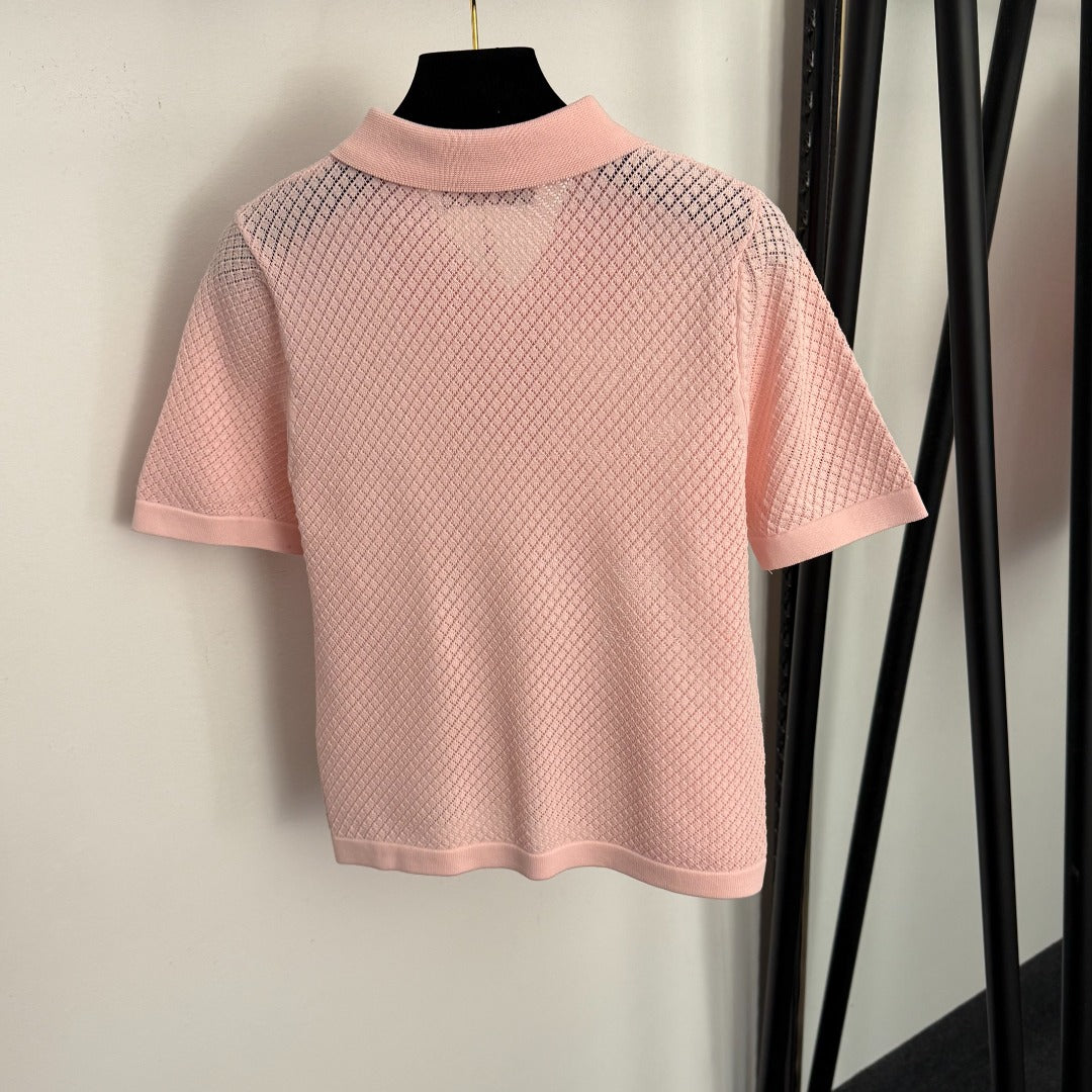 DIOR 26S SHORT-SLEEVE CUT-OUT KNIT TOP 1107
