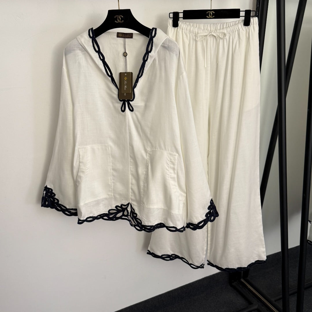LORO PIANA 26S HOODED SHIRT AND FLARED PANTS SET 787