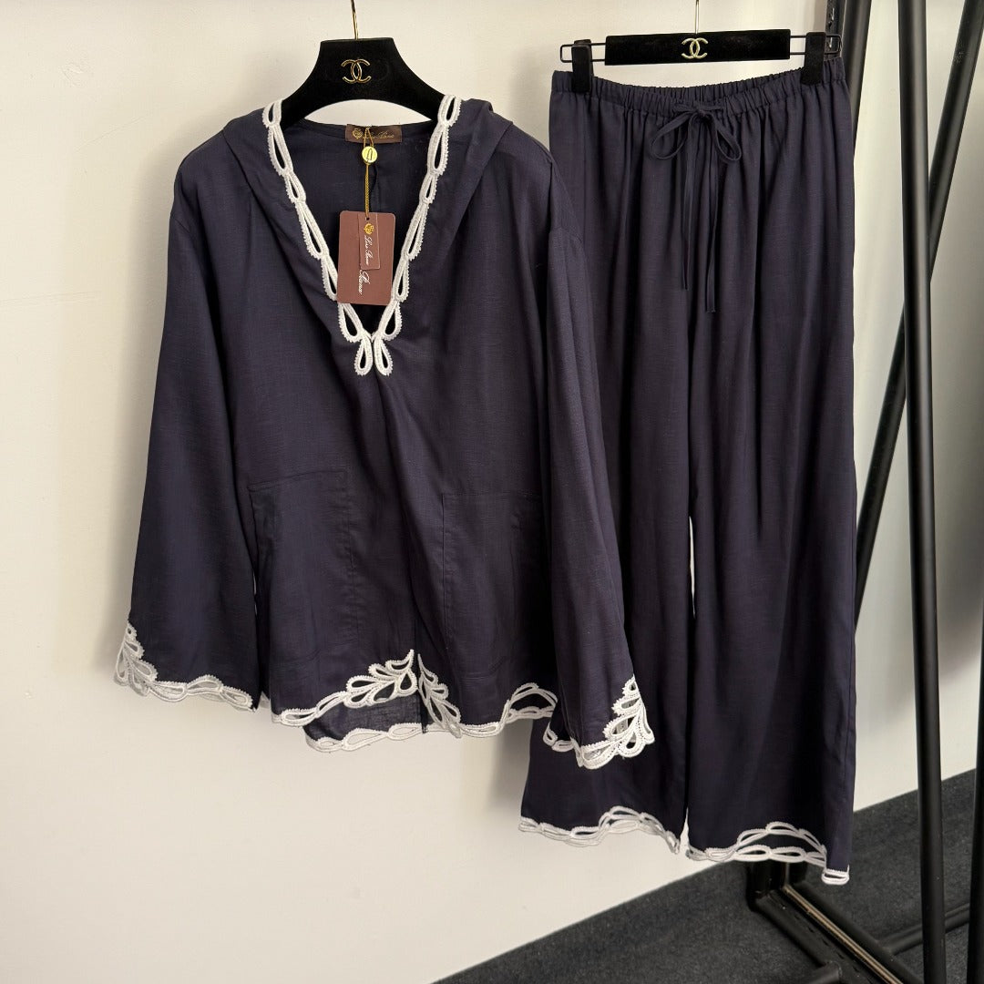 LORO PIANA 26S HOODED SHIRT AND FLARED PANTS SET 790