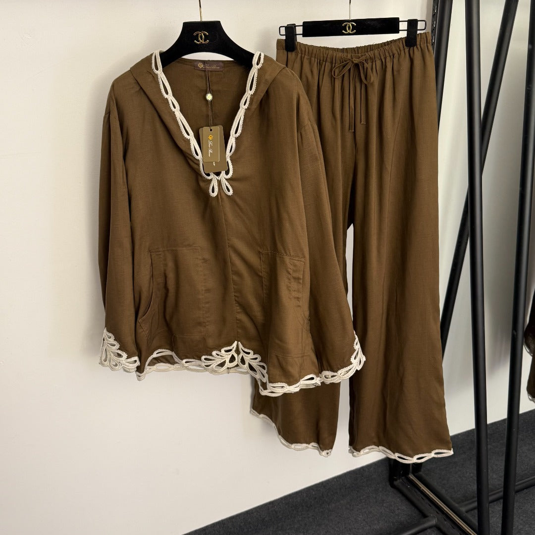 LORO PIANA 26S HOODED SHIRT AND FLARED PANTS SET 786