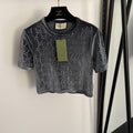 GUCCI 26S SHORT-SLEEVE VELVET TOP WITH RHINESTONES 179