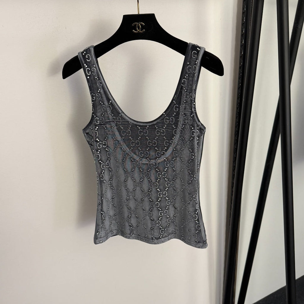 GUCCI 26S EMBELLISHED VELVET SLEEVELESS TOP 175