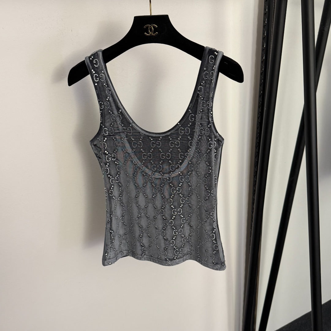 GUCCI 26S EMBELLISHED VELVET SLEEVELESS TOP 175