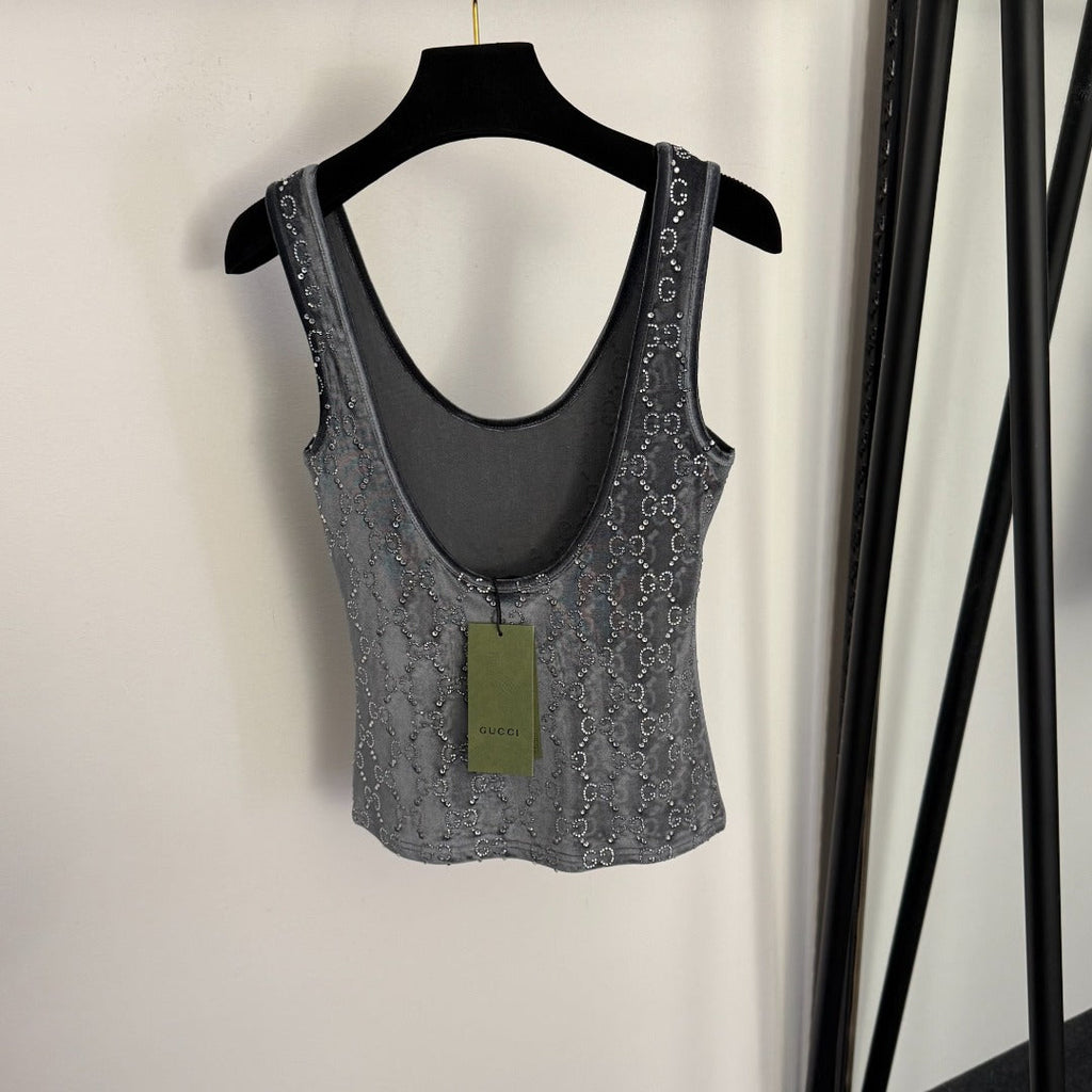 GUCCI 26S EMBELLISHED VELVET SLEEVELESS TOP 175