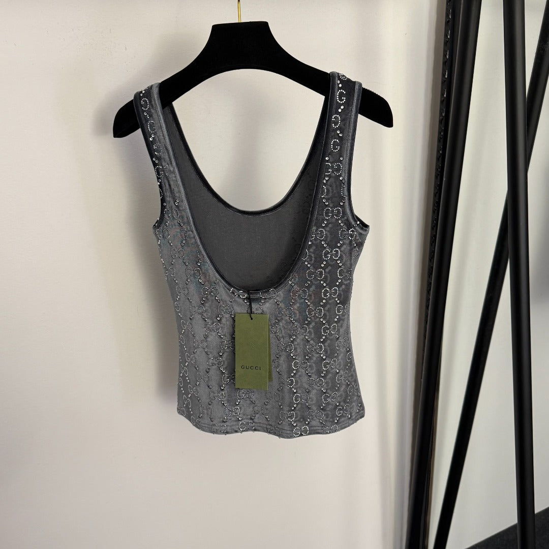 GUCCI 26S EMBELLISHED VELVET SLEEVELESS TOP 175