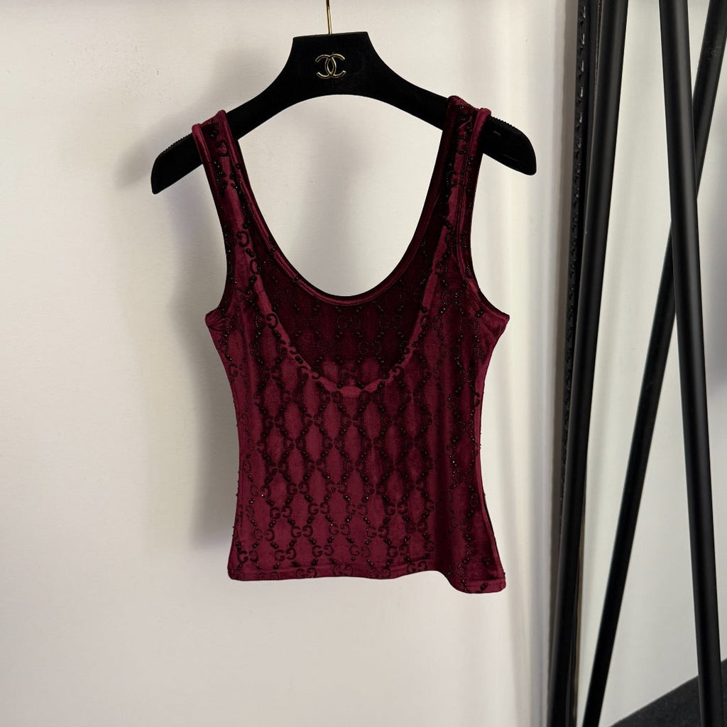 GUCCI 26S EMBELLISHED VELVET SLEEVELESS TOP 177