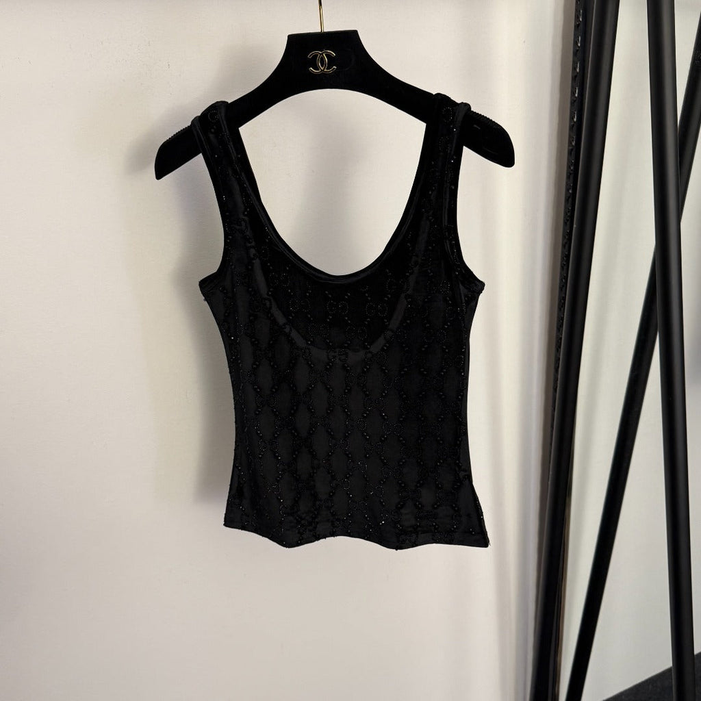 GUCCI 26S EMBELLISHED VELVET SLEEVELESS TOP 178