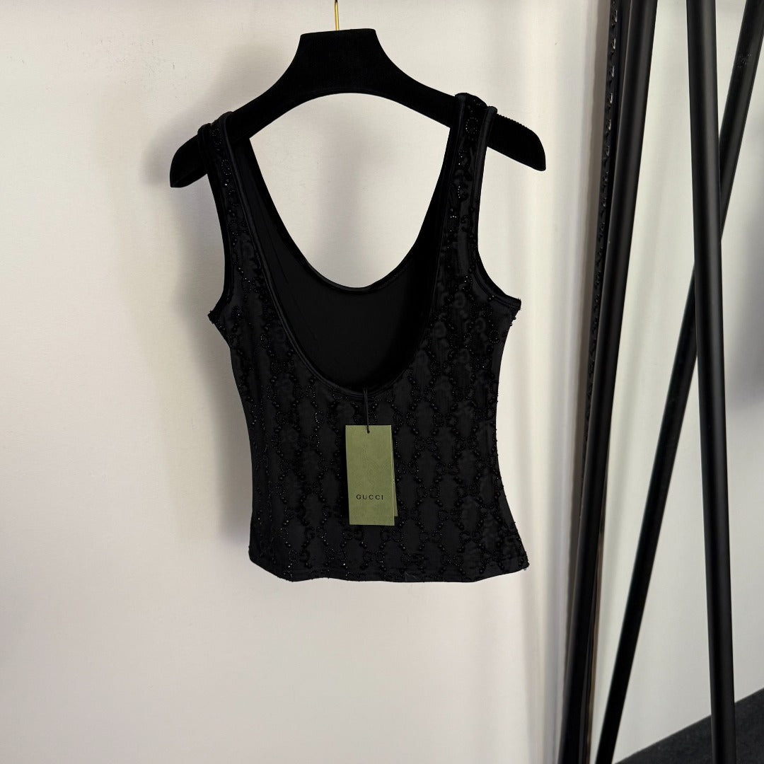 GUCCI 26S EMBELLISHED VELVET SLEEVELESS TOP 178