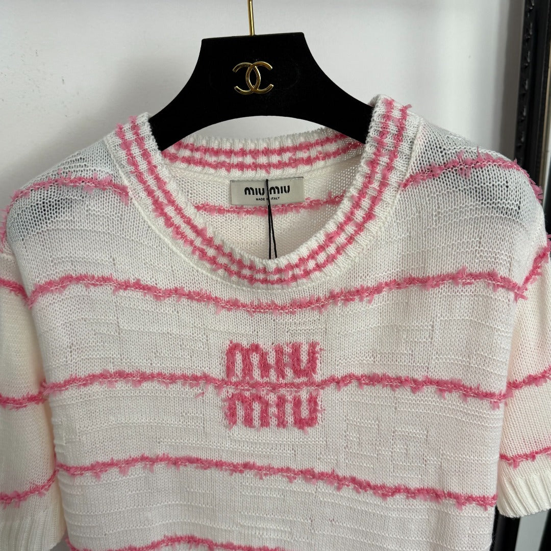 MIUMIU 26S SHORT SLEEVE KNIT TOP 1020