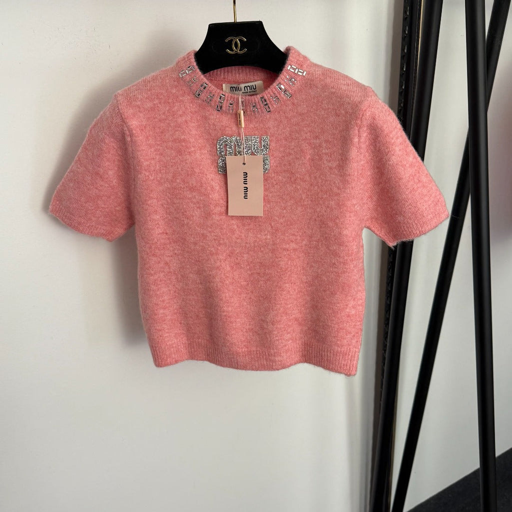 MIUMIU 26S SHORT SLEEVE KNIT TOP 1008