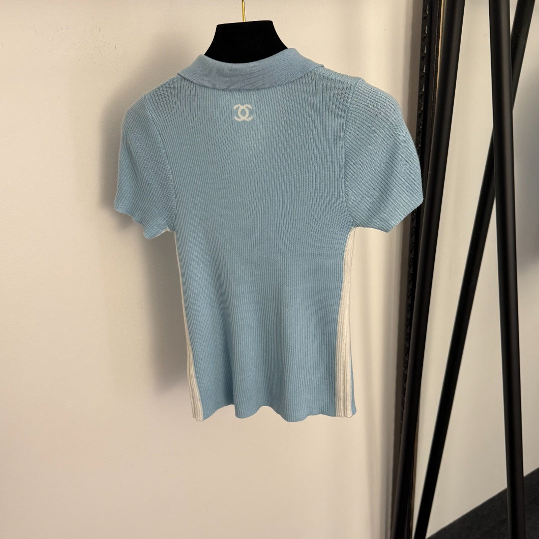 CHANEL 26S SHORT-SLEEVE KNIT POLO SHIRT 1001