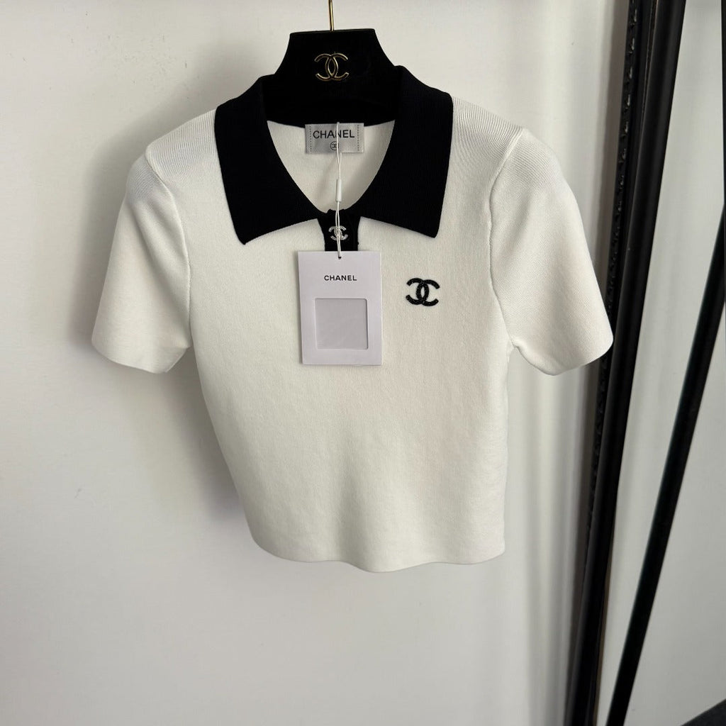 CHANEL 26S SHORT-SLEEVE KNIT POLO SHIRT 986