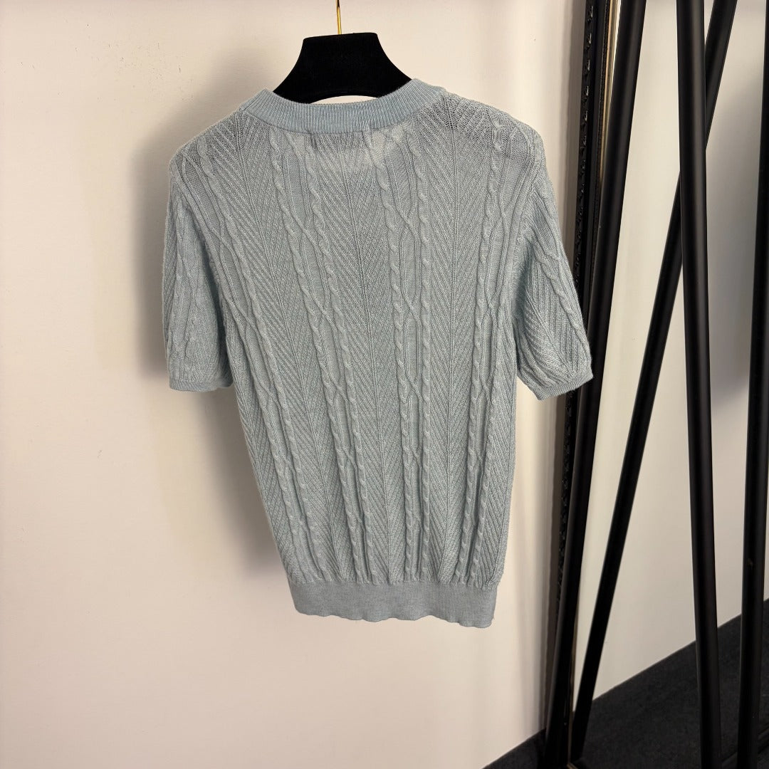 LORO PIANA 26S SHORT SLEEVE KNIT TOP 656