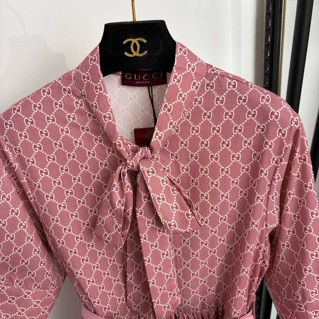 GUCCI 26S SHORT-SLEEVE BOW-TIE DRESS 419