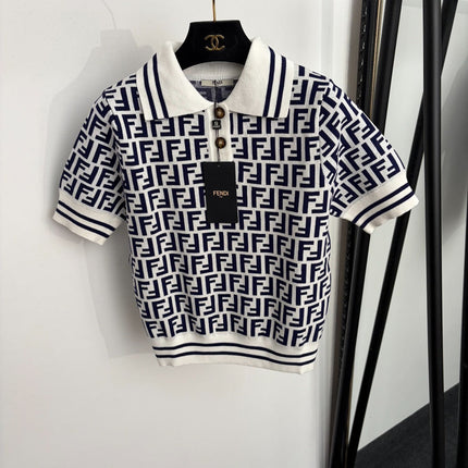 FENDI 26S SHORT-SLEEVE KNIT POLO TOP 309