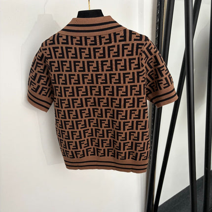 FENDI 26S SHORT-SLEEVE KNIT POLO TOP 310