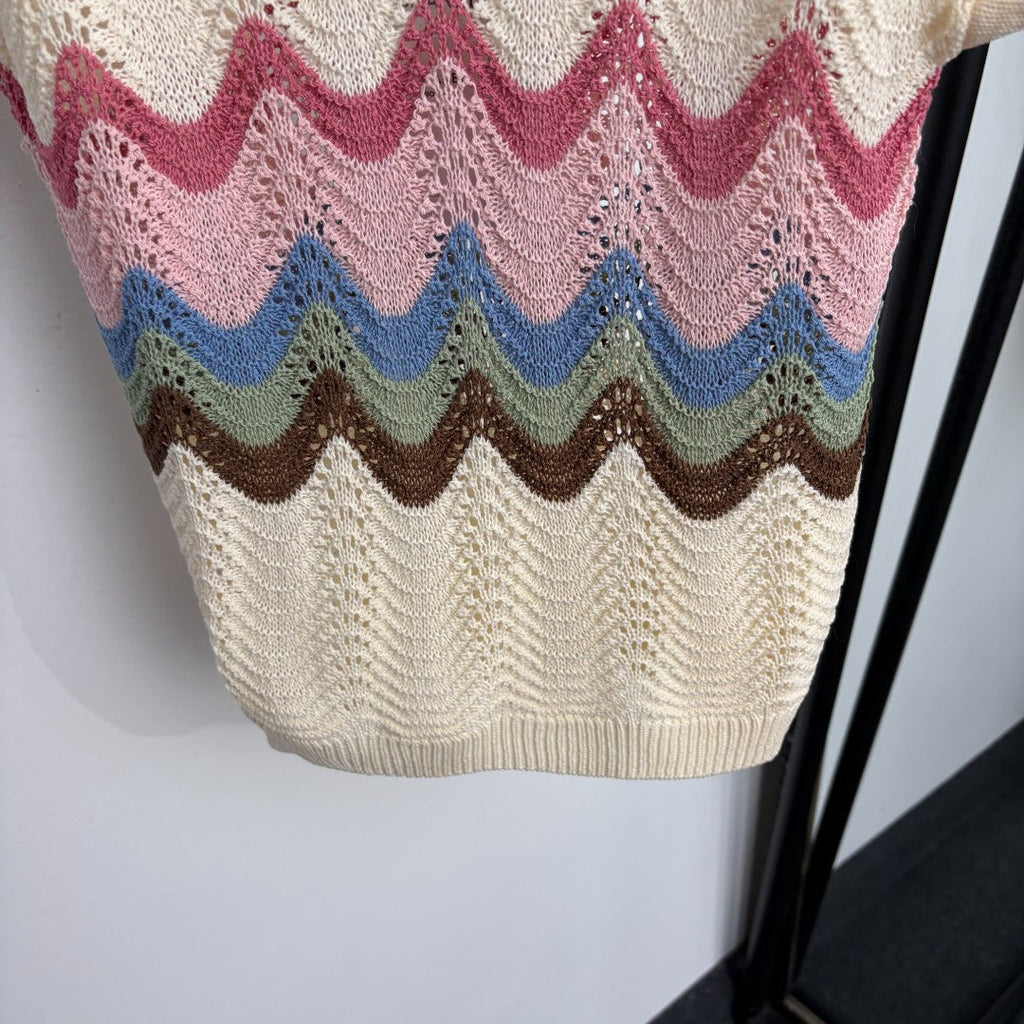 CHANEL 26S CUTOUT SHORT-SLEEVE KNIT TOP 1447