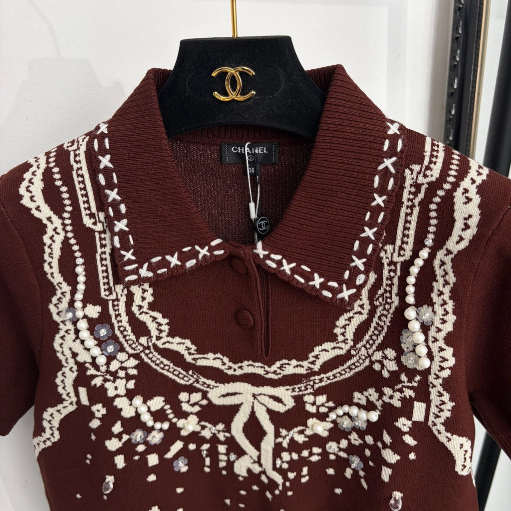 CHANEL 26S SHORT-SLEEVE POLO KNIT TOP 1365
