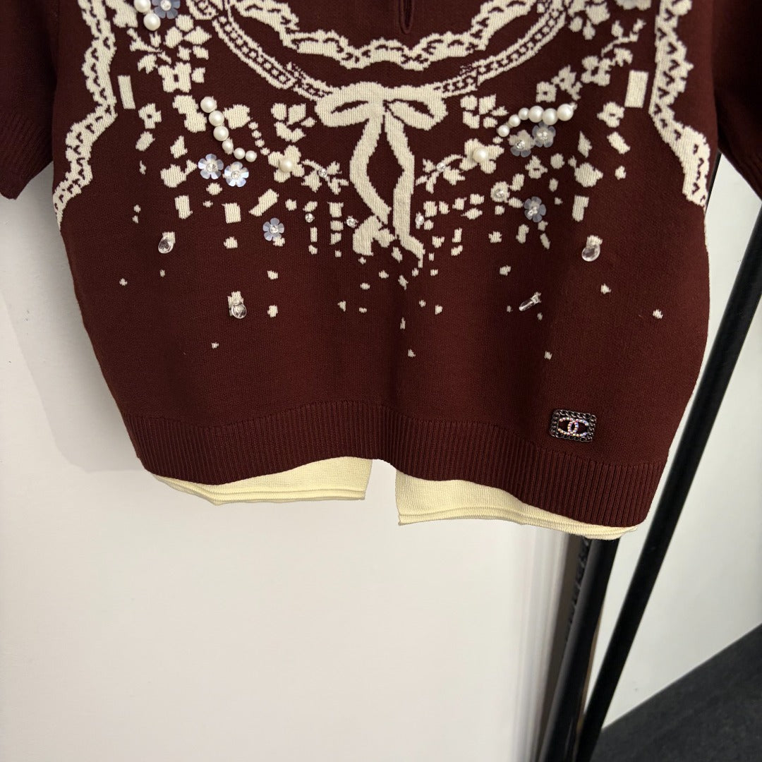 CHANEL 26S SHORT-SLEEVE POLO KNIT TOP 1365