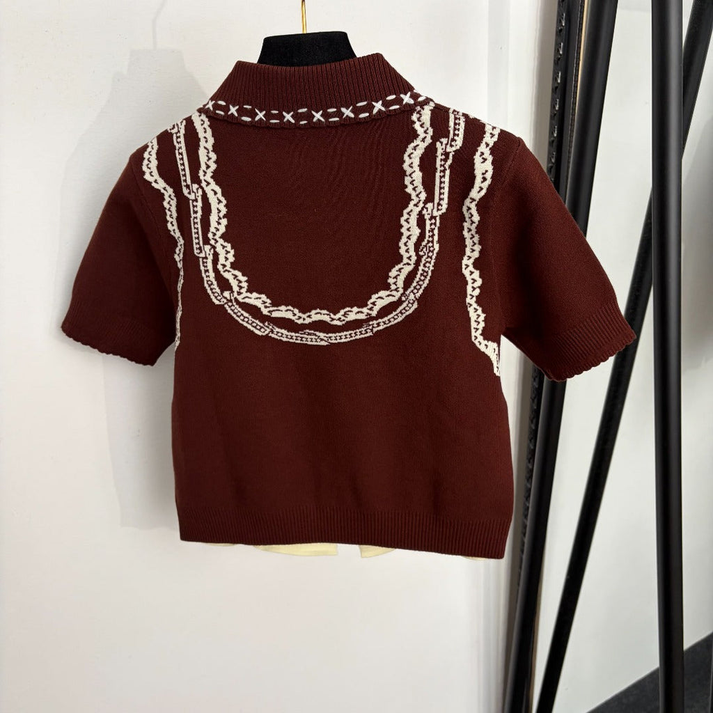 CHANEL 26S SHORT-SLEEVE POLO KNIT TOP 1365