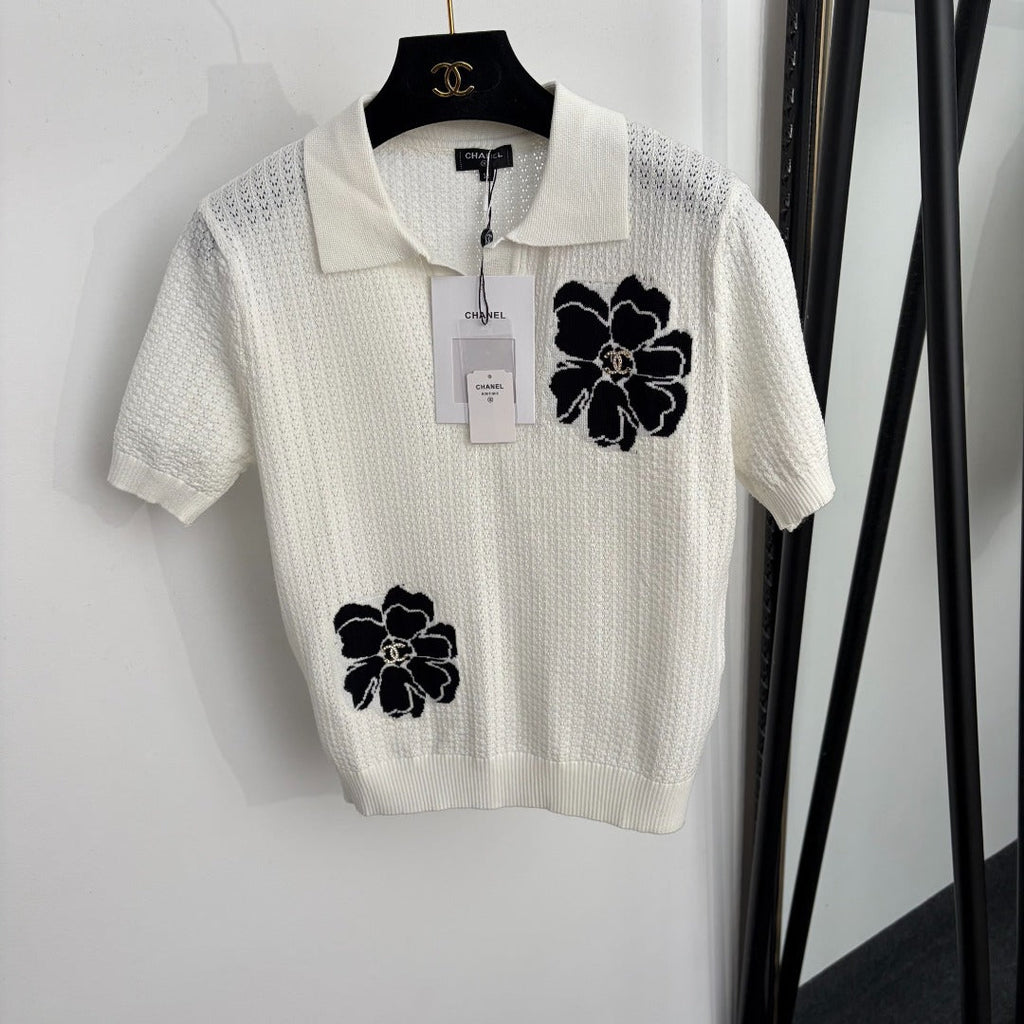 CHANEL 26S SHORT-SLEEVE POLO KNIT TOP 1364