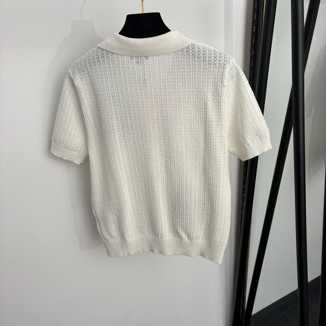 CHANEL 26S SHORT-SLEEVE POLO KNIT TOP 1364