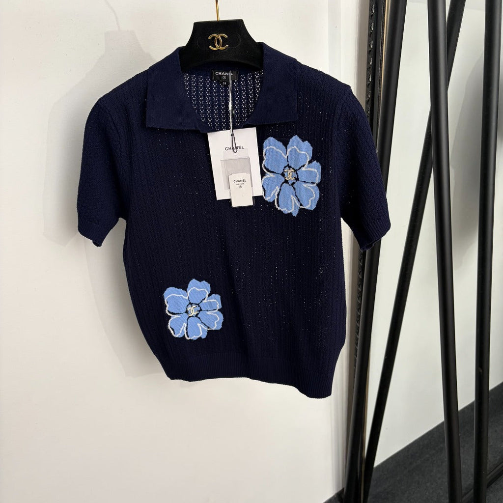 CHANEL 26S SHORT-SLEEVE POLO KNIT TOP 1363