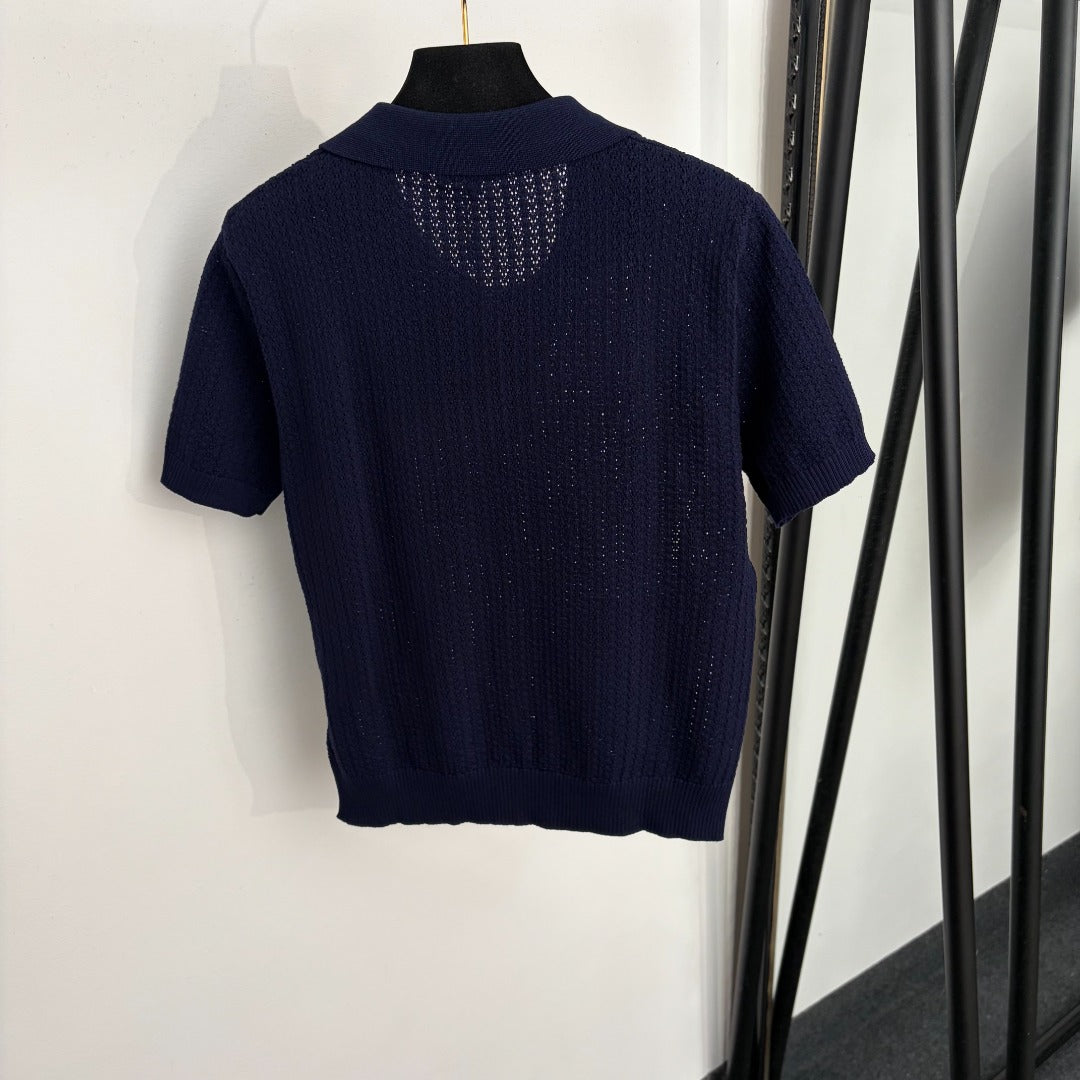 CHANEL 26S SHORT-SLEEVE POLO KNIT TOP 1363