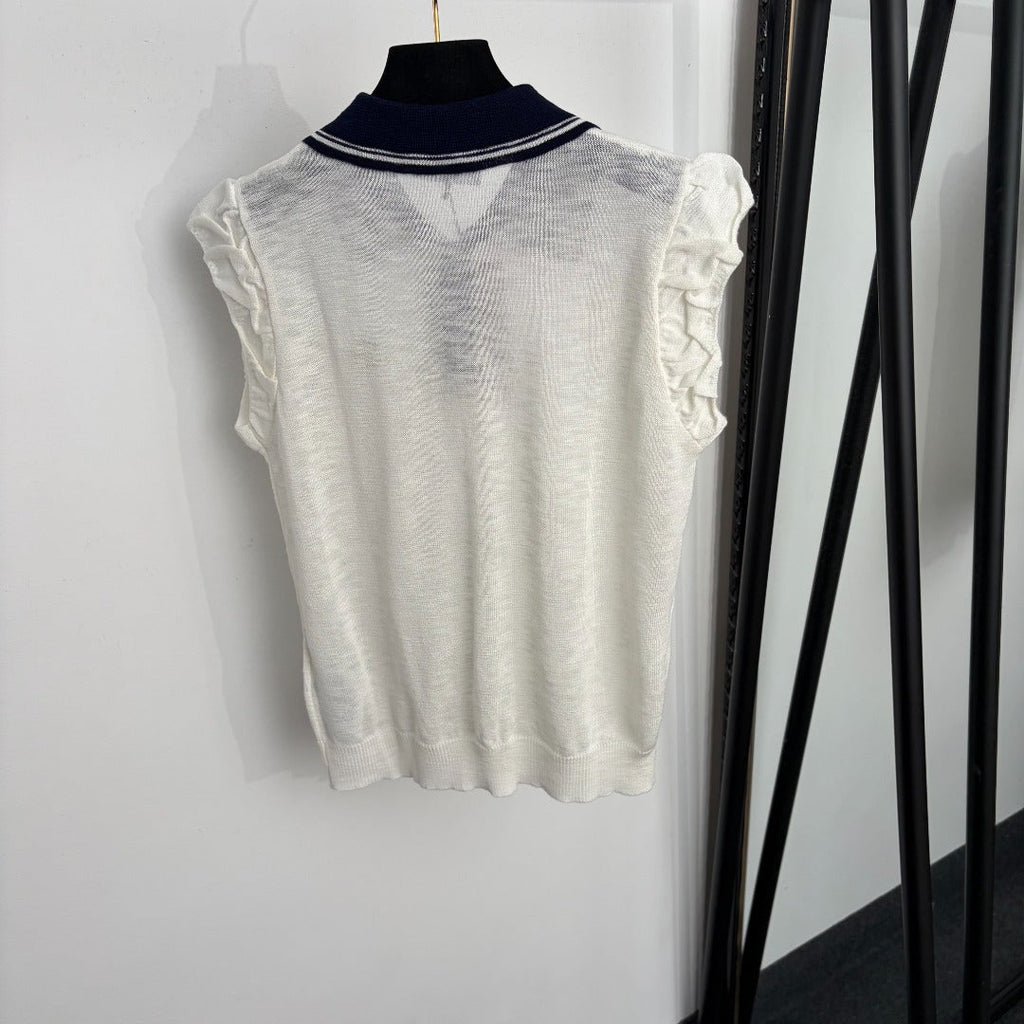GUCCI 26S PUFF-SLEEVE KNIT POLO TOP 384