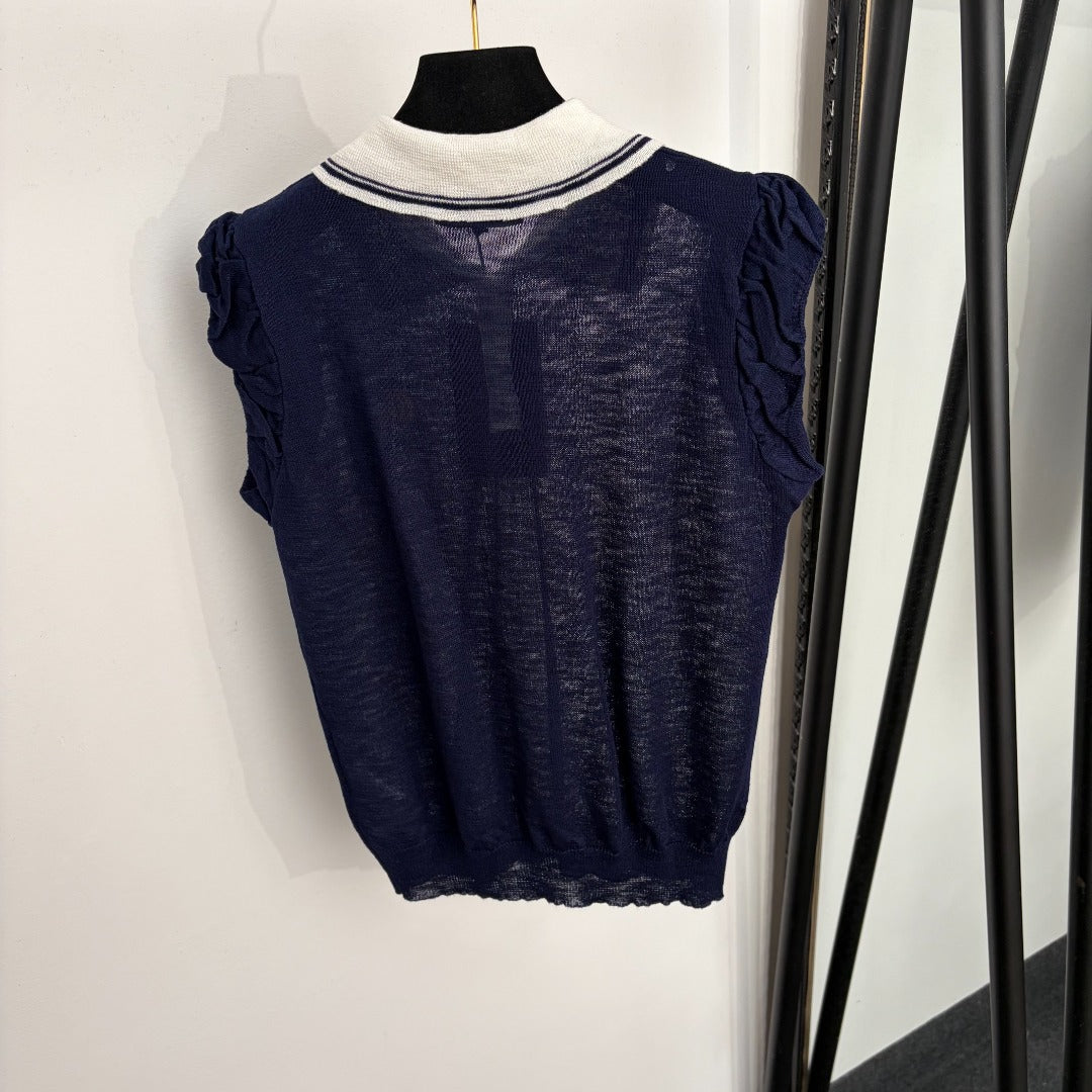 GUCCI 26S PUFF-SLEEVE KNIT POLO TOP 385