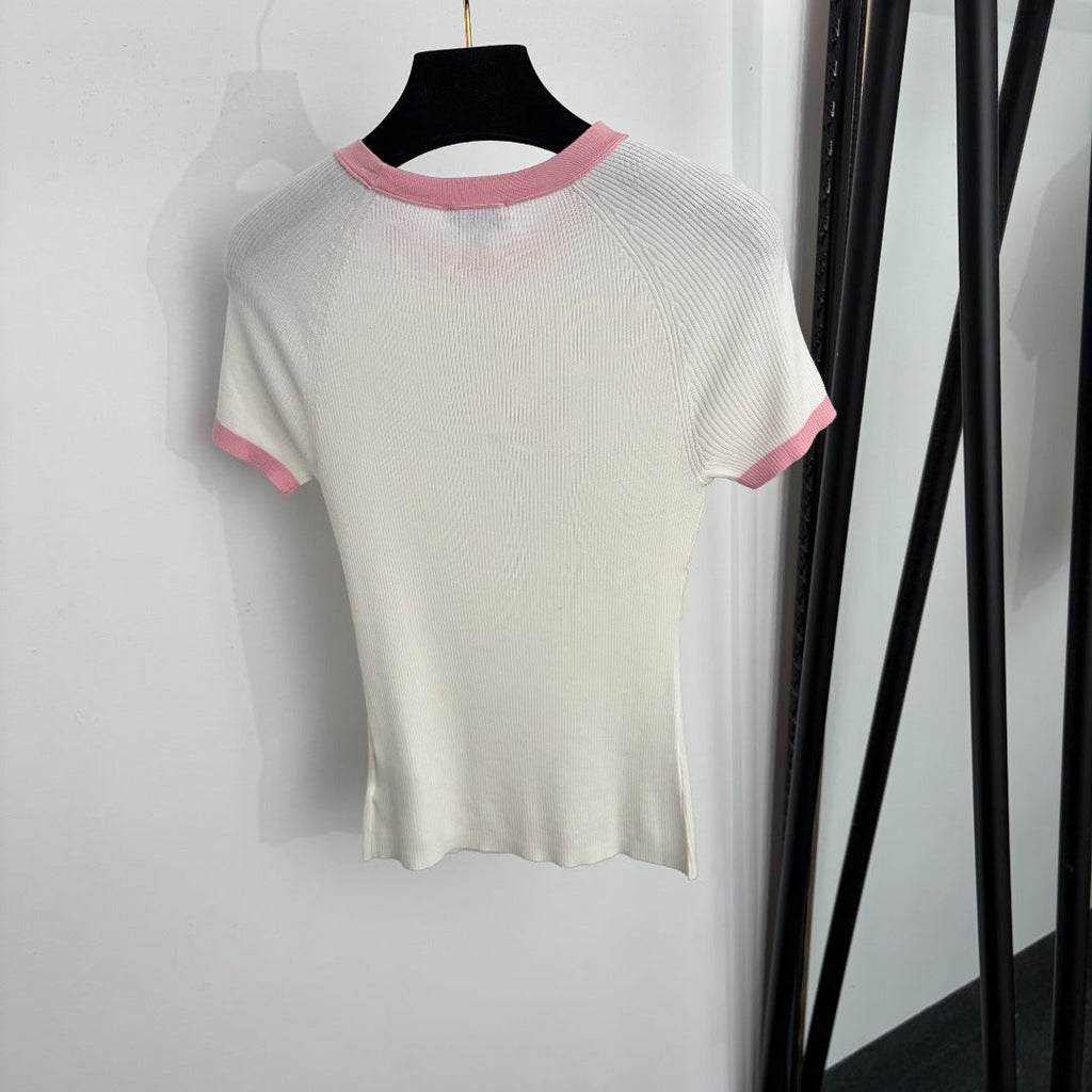 CHANEL 26S CONTRAST TRIM RIBBED KNIT TOP 1350