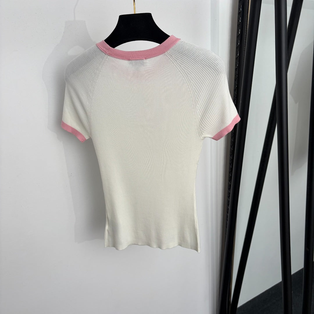 CHANEL 26S CONTRAST TRIM RIBBED KNIT TOP 1350