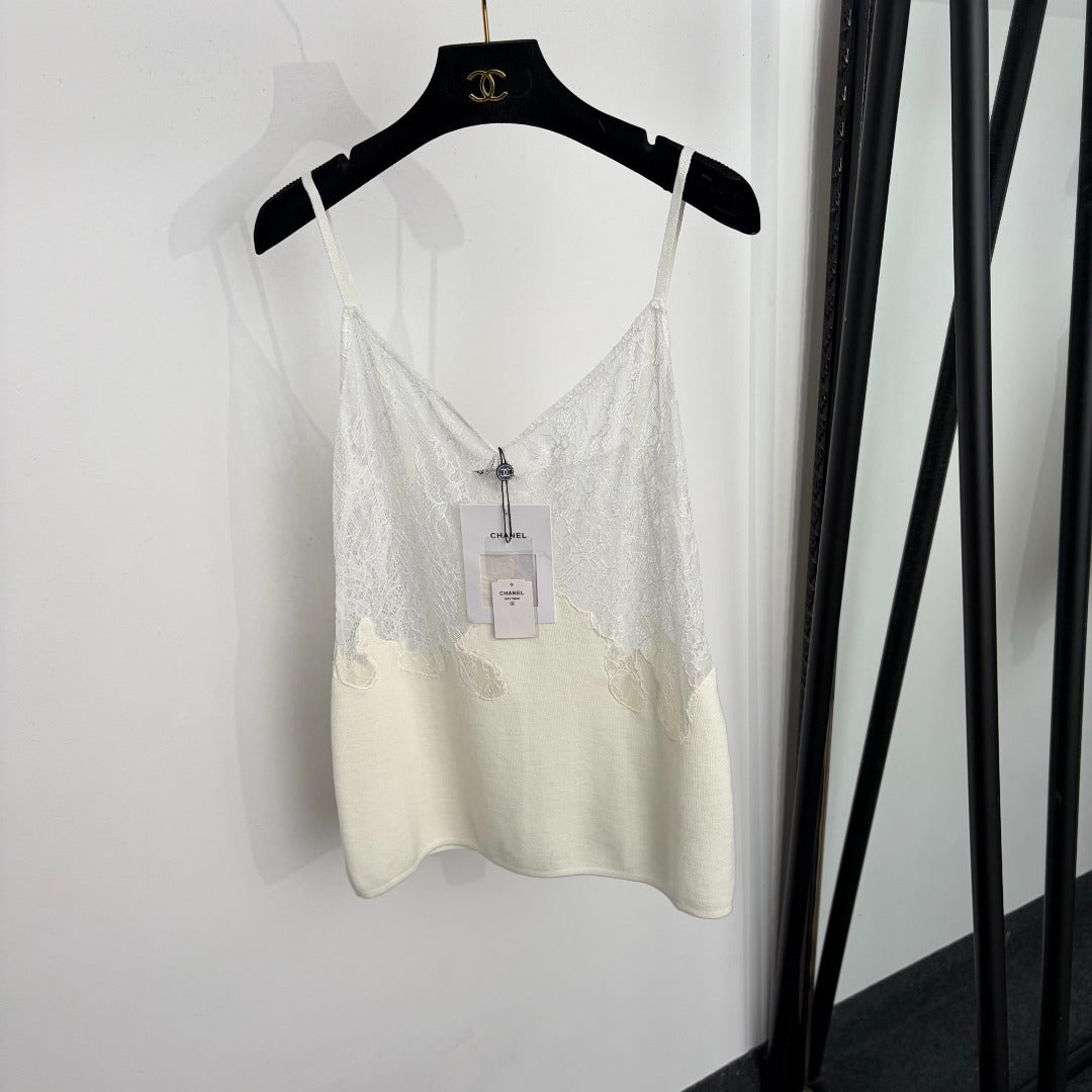 CHANEL 26S LACE-TRIM KNIT CAMI TOP 1489