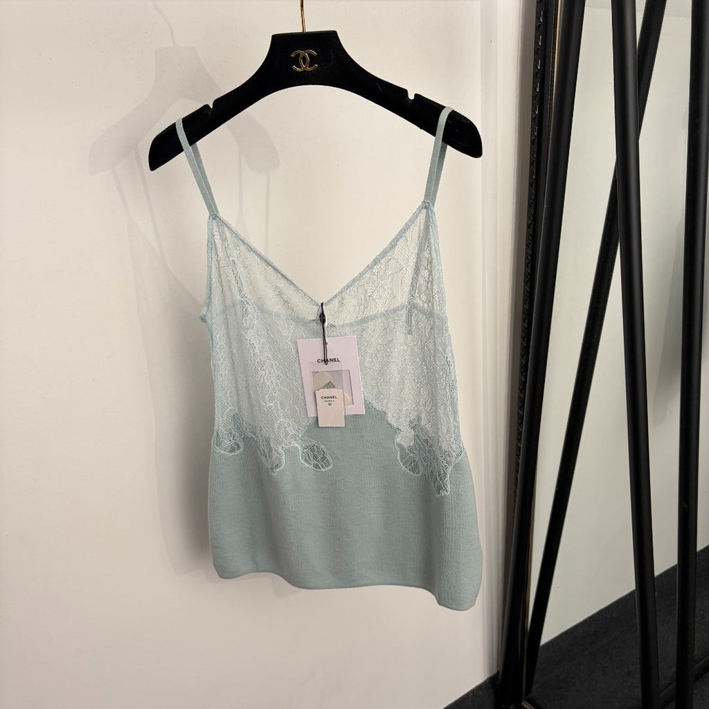 CHANEL 26S LACE-TRIM KNIT CAMI TOP 1488