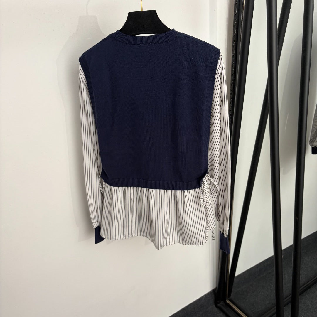 LOEWE 26S LAYERED KNIT VEST STRIPED SHIRT 558